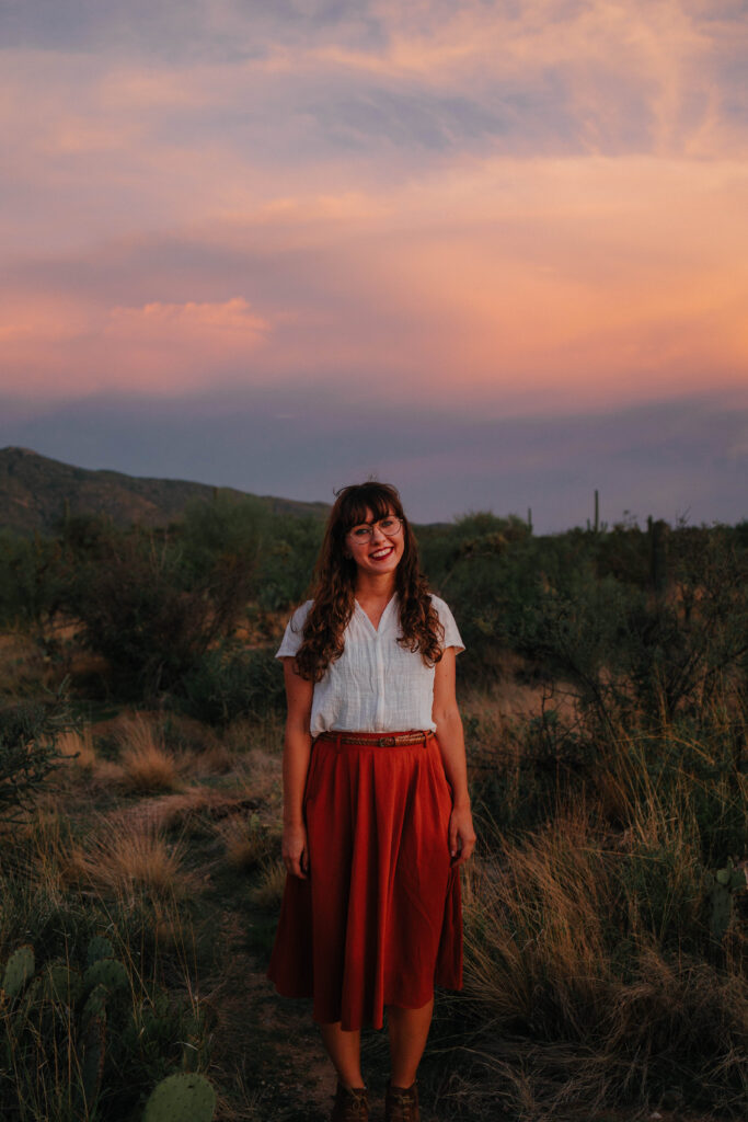 Emily Dieckman in the desert at sunset